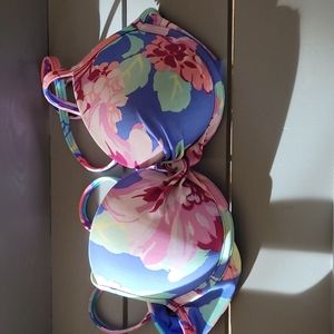 Aerie Women's 34B Swim Top Padded Floral Pink and Blue Bikini Halter Top